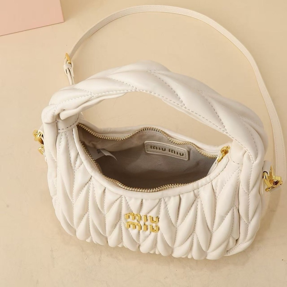 Miu Miu White Wander Matelasse Hobo Shoulder Crossbody Bag